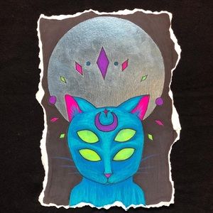 “Double Vision Kitty Cat” Moon Spirit Art Print